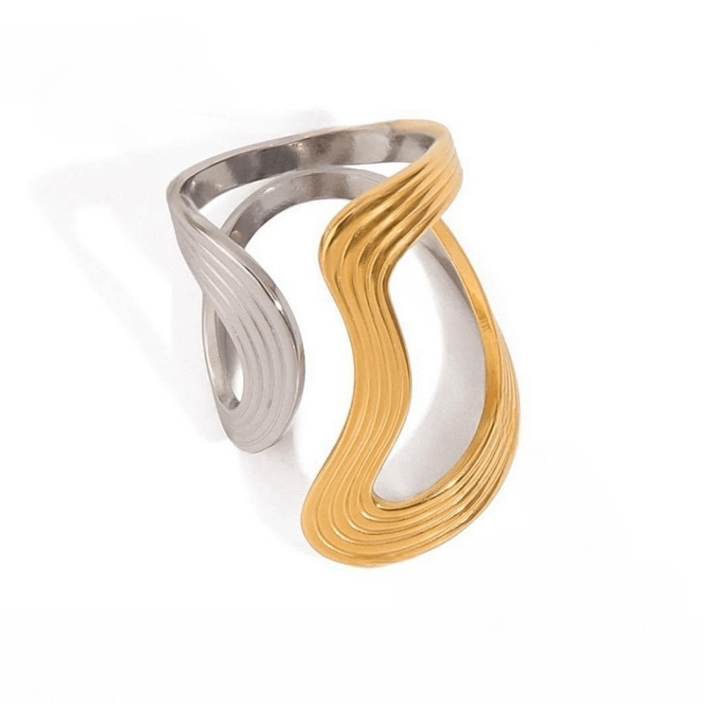 Gold and Silver Wave Statement Ring - Picture 2 of 4